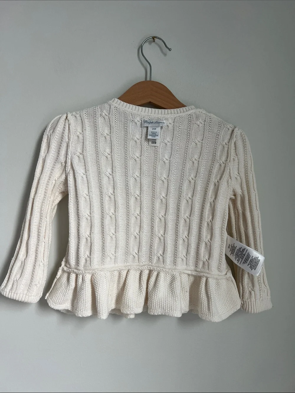 Ralph Lauren | Cream Cable-Knit Peplum Baby Cardigan Size 24 Months
